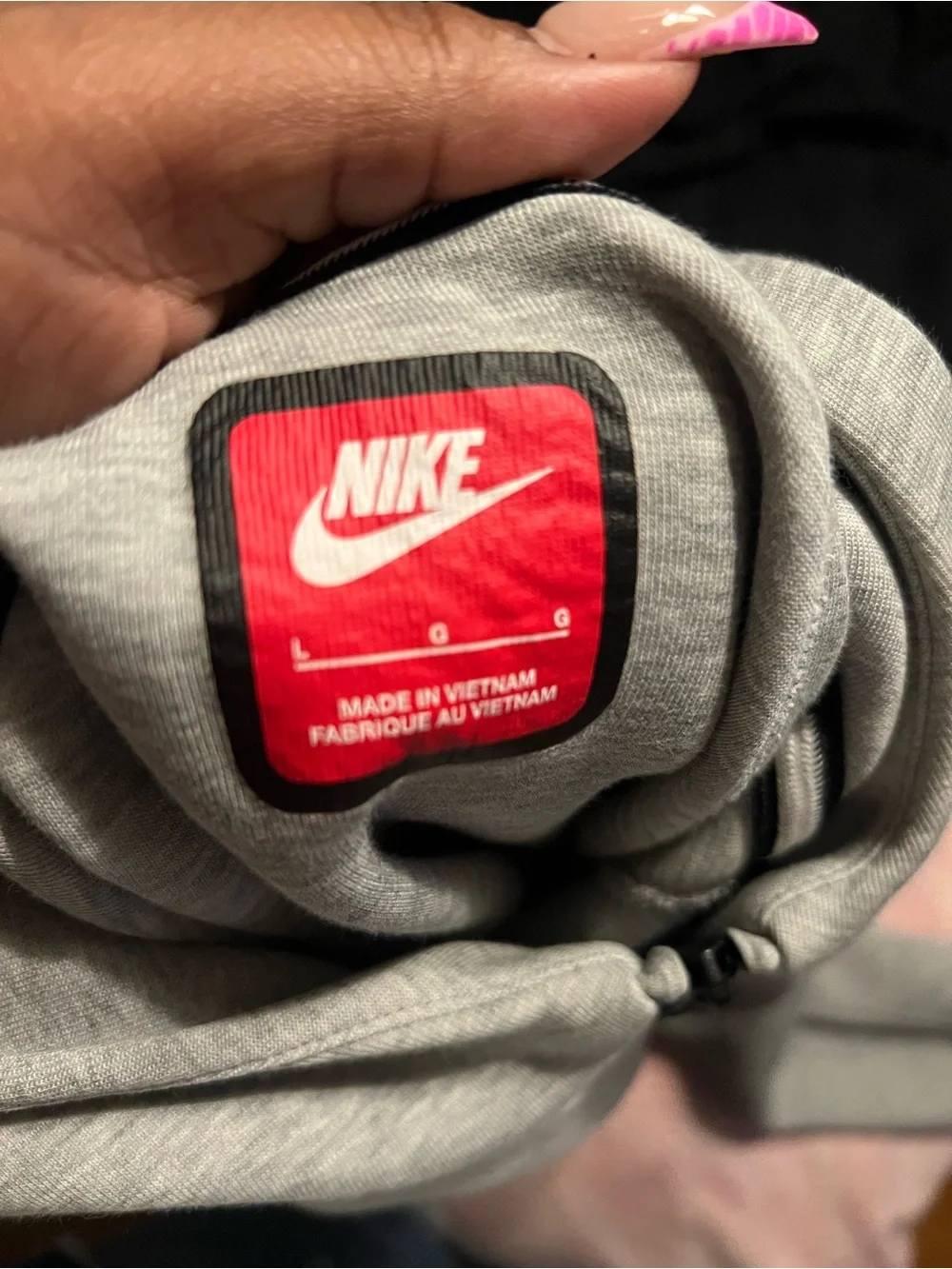 Nike Light Gray Full-Zip Hooded Jacket with Black Accents